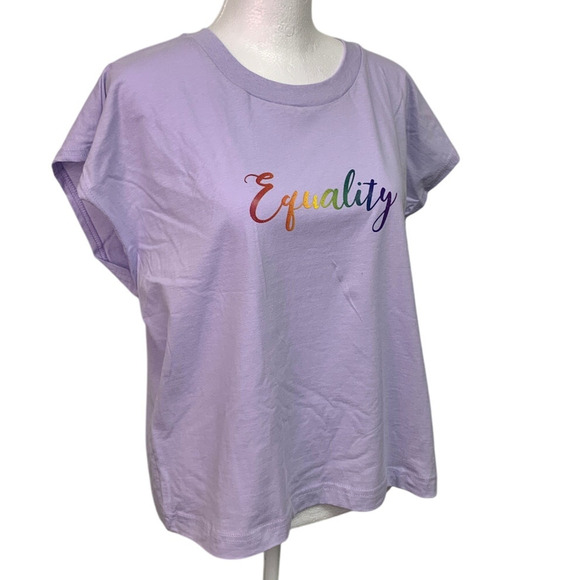 New Handprinted Womens XXL Lilac Purple 100% Cotton Rainbow Equality Muscle Tee - Picture 1 of 5